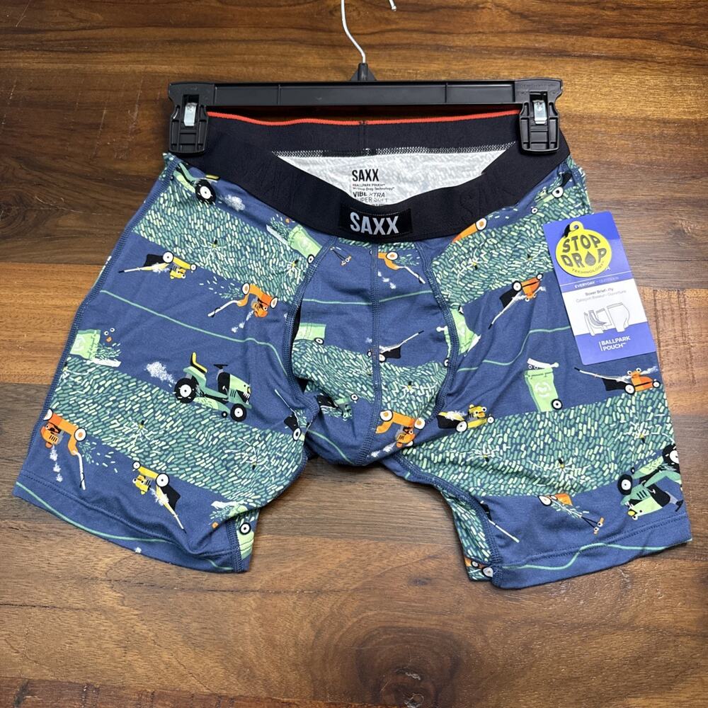 NWT Men’s SAXX Ballpark Pouch Boxer Brief Lawn Mowing Print Small